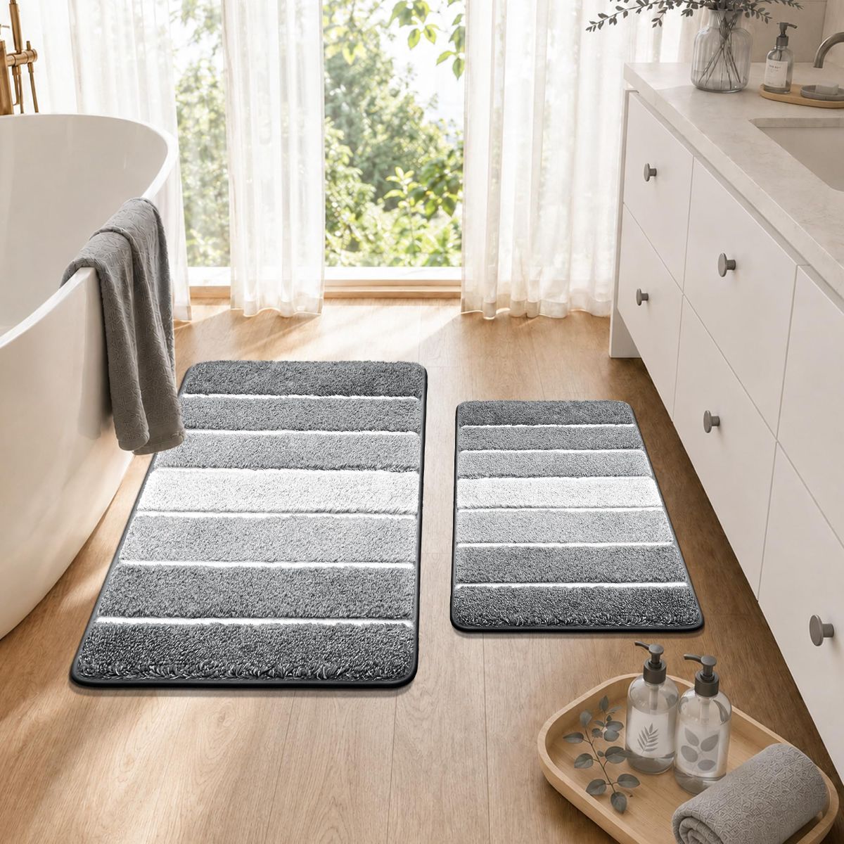 Bathroom Rugs,Ultra Soft Absorbent Bath Mat,Beige | Non-Slip TPR Backing Stays in Place, Machine Washable Bath Rugs Shaggy Rug for Bathroom Floor - Grey and White - Size 50cm*80cm