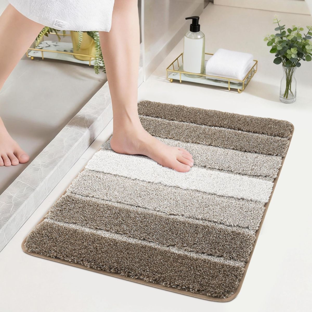 Bathroom Rugs,Ultra Soft Absorbent Bath Mat,Beige | Non-Slip TPR Backing Stays in Place, Machine Washable Bath Rugs Shaggy Rug for Bathroom Floor - Brown - Size 50cm*80cm