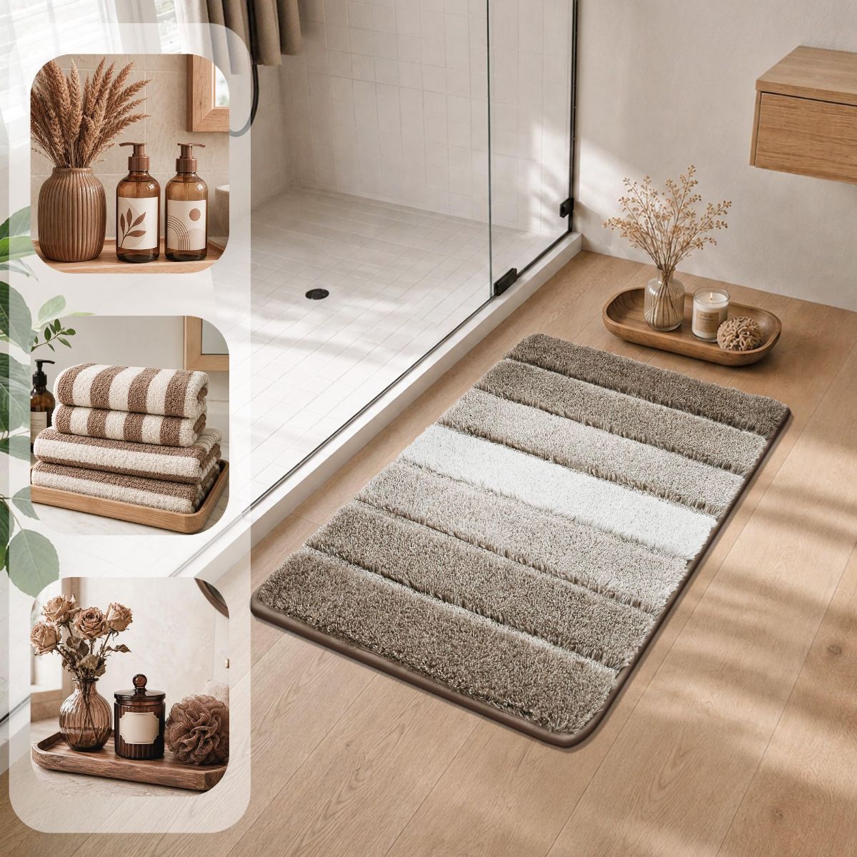 Bathroom Rugs,Ultra Soft Absorbent Bath Mat,Beige | Non-Slip TPR Backing Stays in Place, Machine Washable Bath Rugs Shaggy Rug for Bathroom Floor - Brown - Size 50cm*80cm