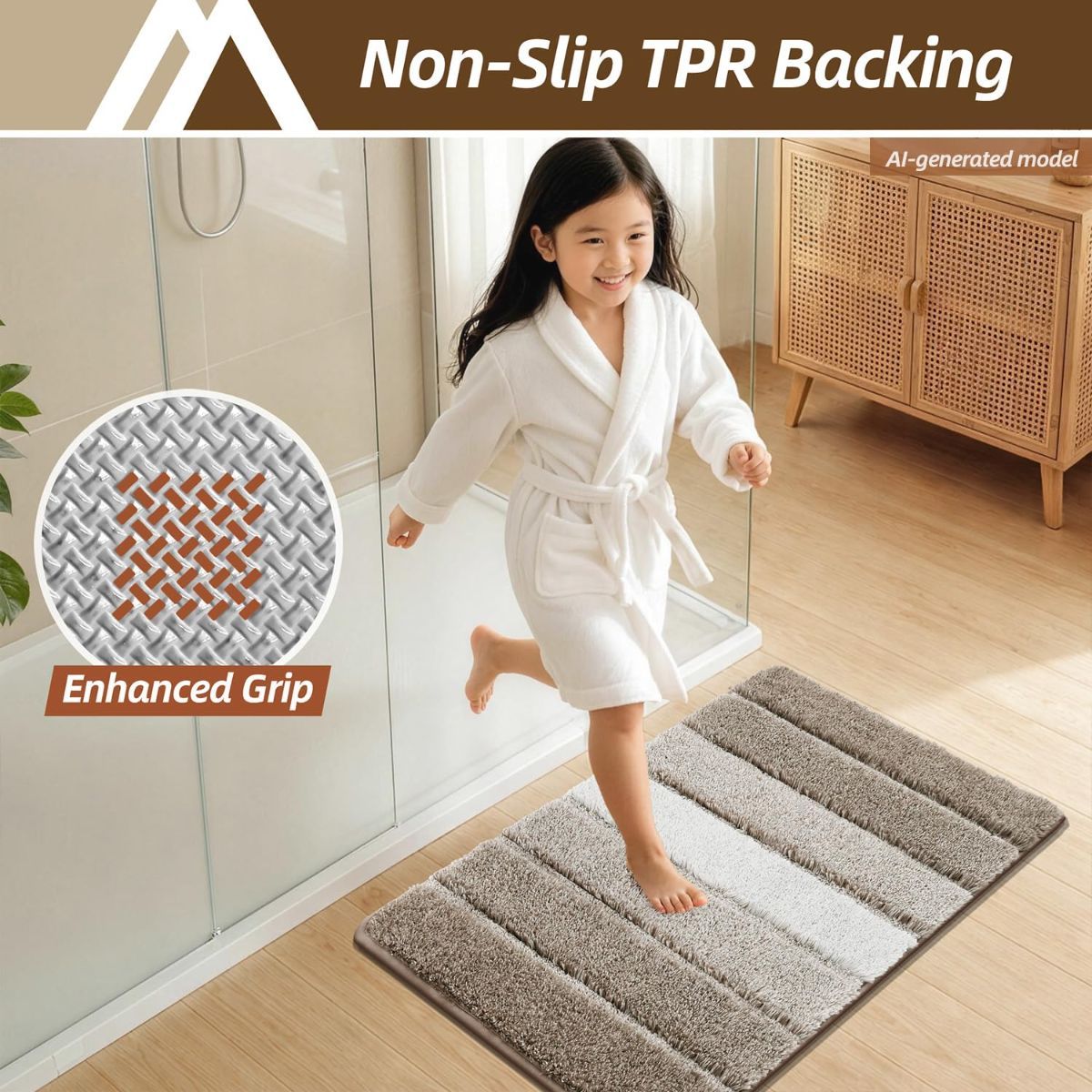 Bathroom Rugs,Ultra Soft Absorbent Bath Mat,Beige | Non-Slip TPR Backing Stays in Place, Machine Washable Bath Rugs Shaggy Rug for Bathroom Floor - Brown - Size 50cm*80cm
