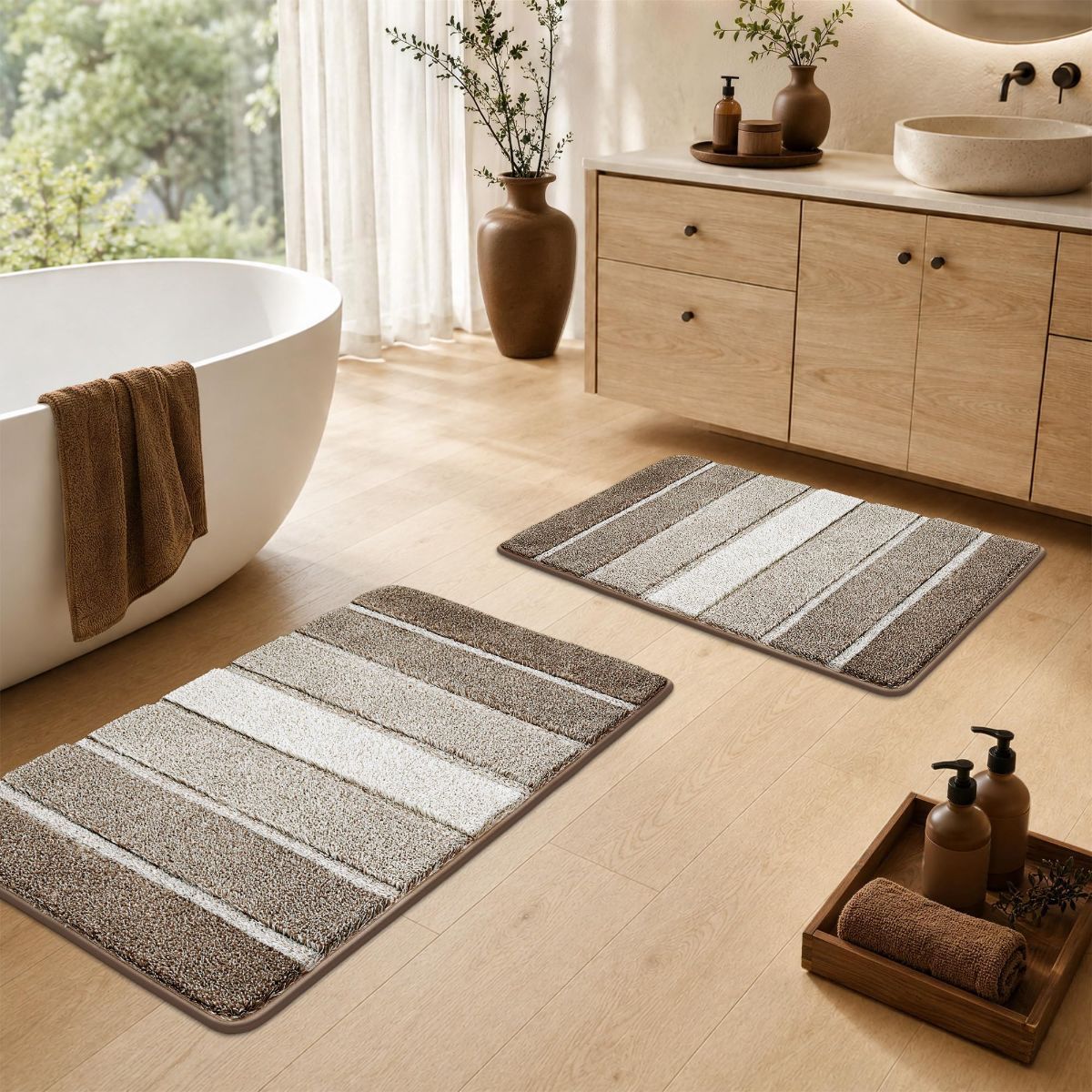 Bathroom Rugs,Ultra Soft Absorbent Bath Mat,Beige | Non-Slip TPR Backing Stays in Place, Machine Washable Bath Rugs Shaggy Rug for Bathroom Floor - Brown - Size 50cm*80cm