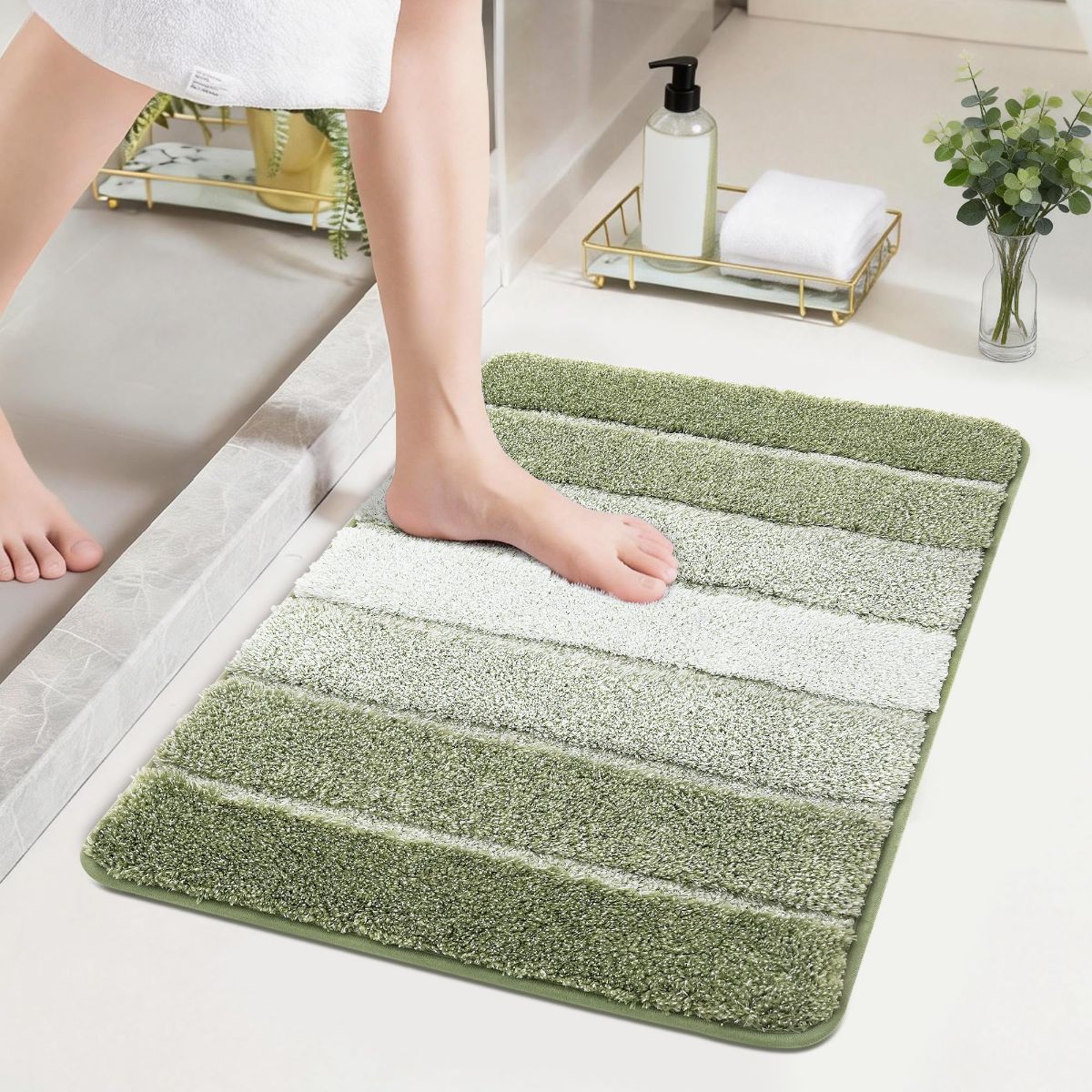 Bathroom Rugs,Ultra Soft Absorbent Bath Mat,Beige | Non-Slip TPR Backing Stays in Place, Machine Washable Bath Rugs Shaggy Rug for Bathroom Floor - Green - Size 50cm*80cm