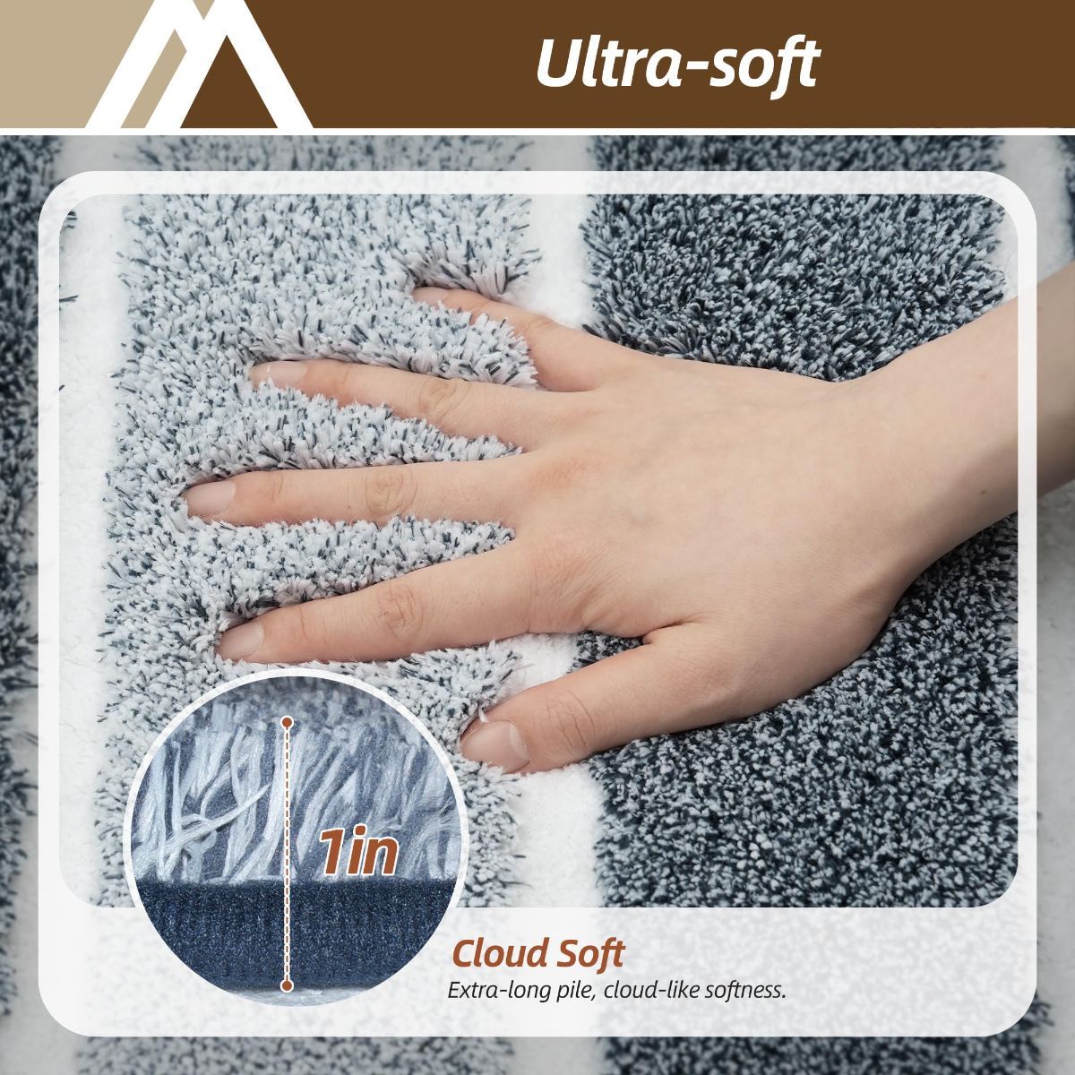 Bathroom Rugs,Ultra Soft Absorbent Bath Mat,Beige | Non-Slip TPR Backing Stays in Place, Machine Washable Bath Rugs Shaggy Rug for Bathroom Floor - Dark Blue and White - Size 50cm*80cm