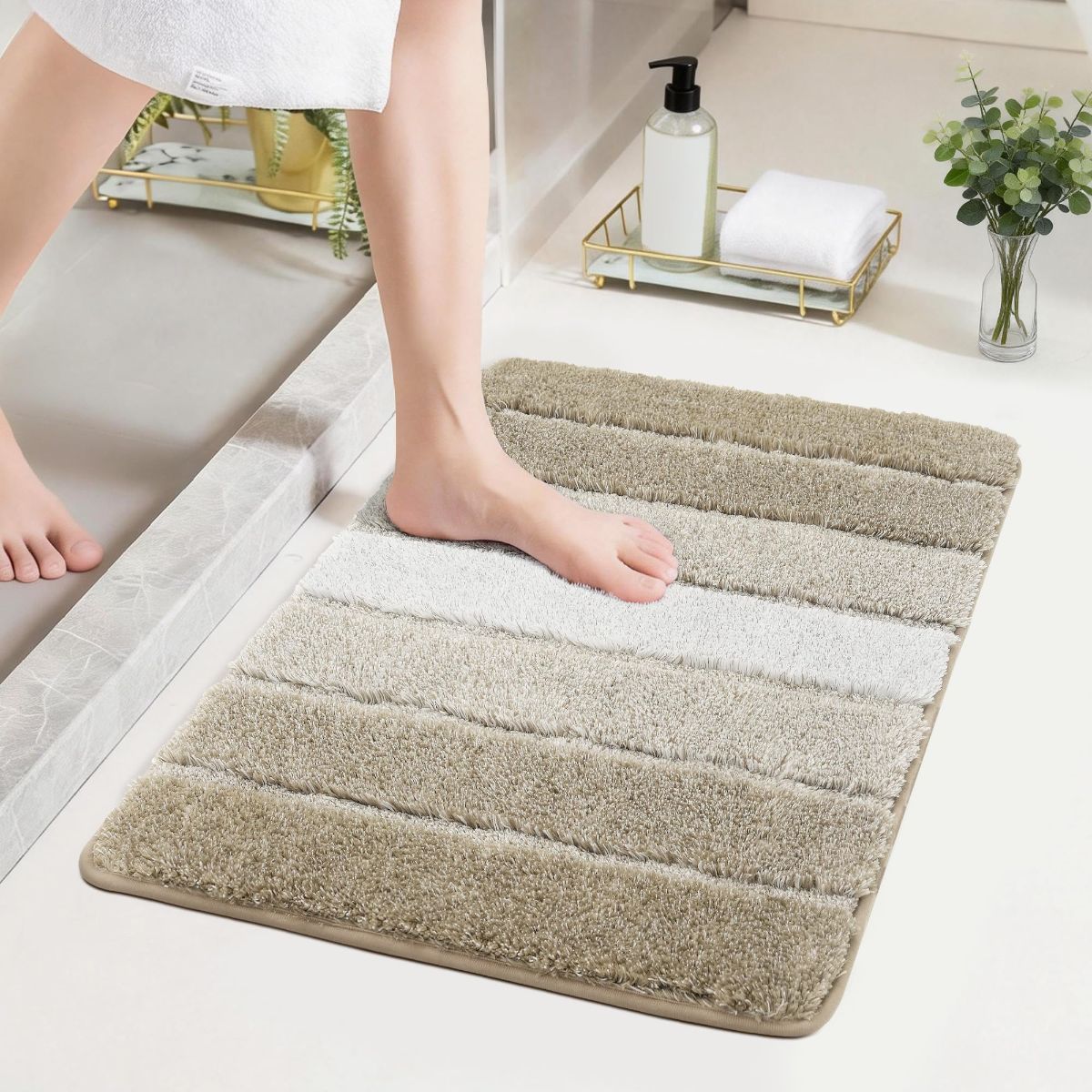 Bathroom Rugs,Ultra Soft Absorbent Bath Mat,Beige | Non-Slip TPR Backing Stays in Place, Machine Washable Bath Rugs Shaggy Rug for Bathroom Floor - Beige - Size 50cm*80cm