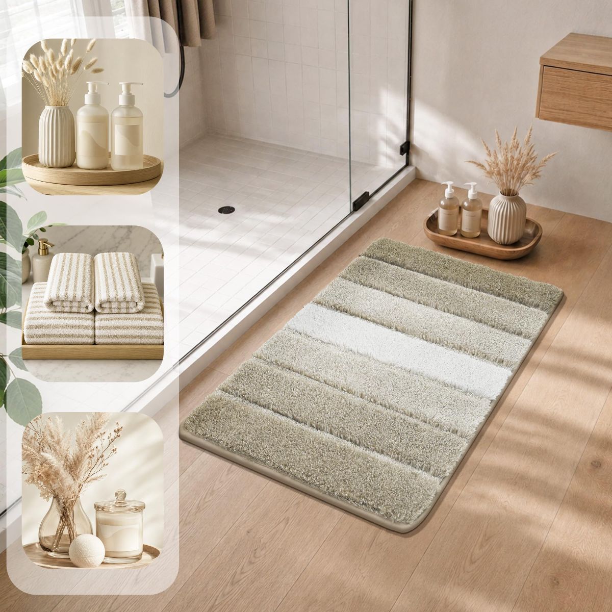 Bathroom Rugs,Ultra Soft Absorbent Bath Mat,Beige | Non-Slip TPR Backing Stays in Place, Machine Washable Bath Rugs Shaggy Rug for Bathroom Floor - Beige - Size 60cm*90cm