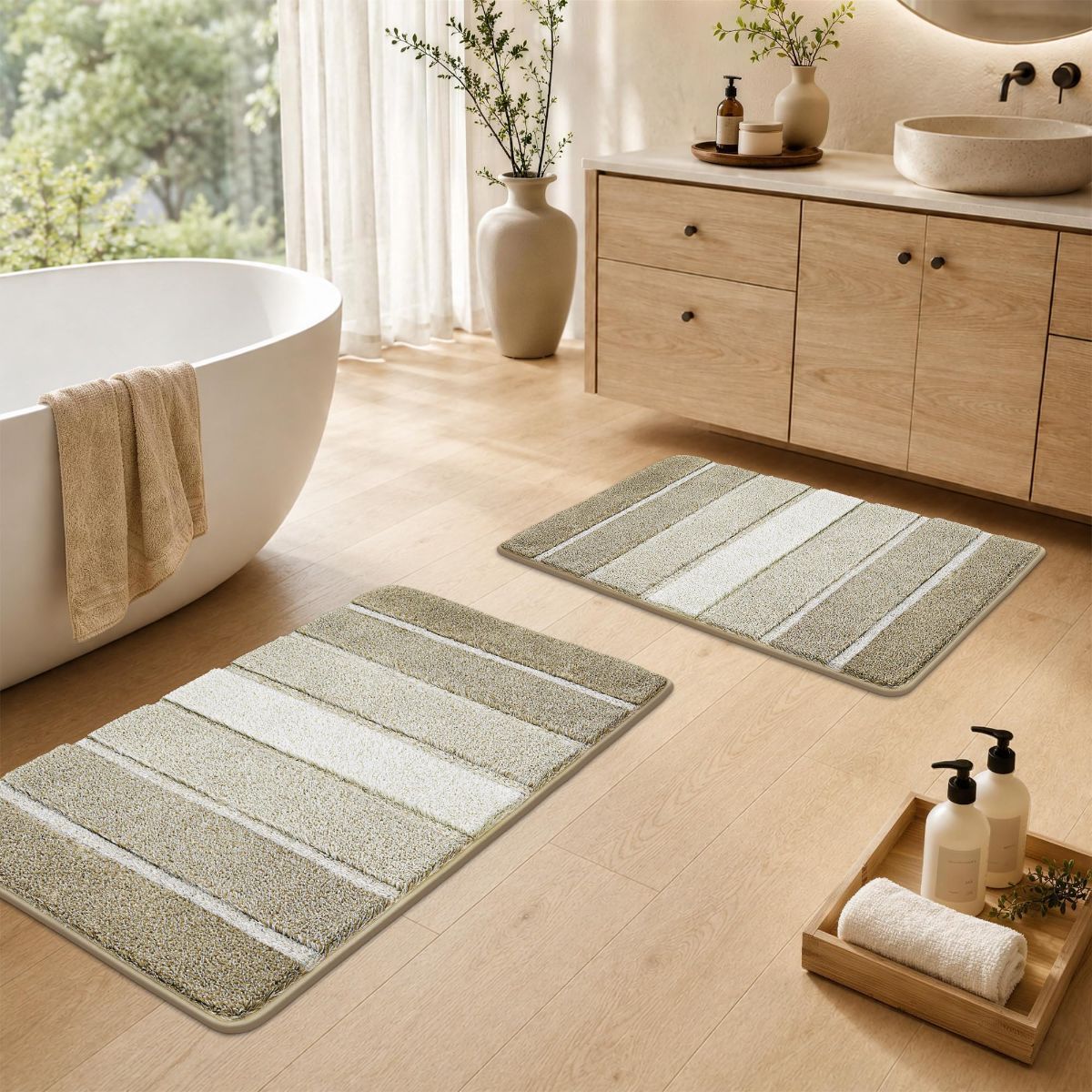 Bathroom Rugs,Ultra Soft Absorbent Bath Mat,Beige | Non-Slip TPR Backing Stays in Place, Machine Washable Bath Rugs Shaggy Rug for Bathroom Floor - Beige - Size 60cm*90cm