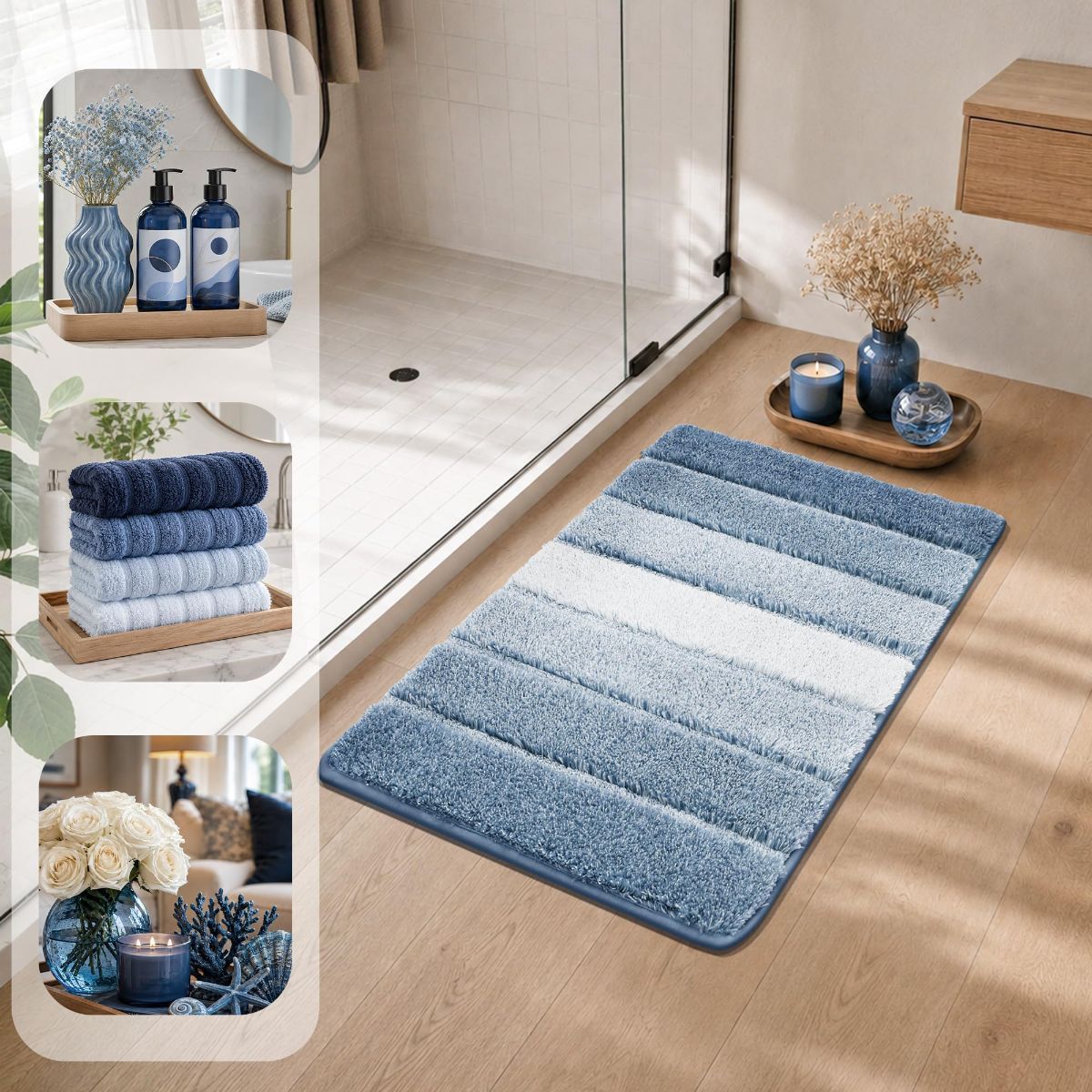 Bathroom Rugs,Ultra Soft Absorbent Bath Mat,Beige | Non-Slip TPR Backing Stays in Place, Machine Washable Bath Rugs Shaggy Rug for Bathroom Floor - Blue - Size 50cm*80cm