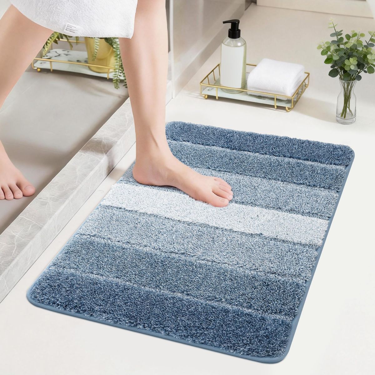 Bathroom Rugs,Ultra Soft Absorbent Bath Mat,Beige | Non-Slip TPR Backing Stays in Place, Machine Washable Bath Rugs Shaggy Rug for Bathroom Floor - Blue - Size 60cm*90cm