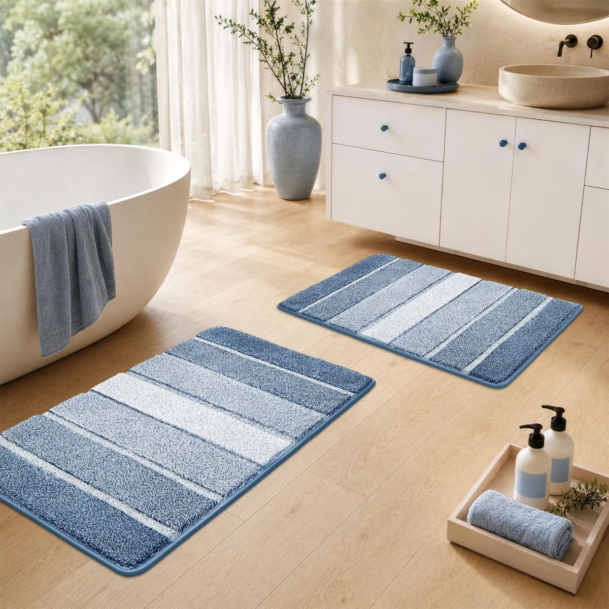 Bathroom Rugs,Ultra Soft Absorbent Bath Mat,Beige | Non-Slip TPR Backing Stays in Place, Machine Washable Bath Rugs Shaggy Rug for Bathroom Floor - Blue - Size 60cm*90cm