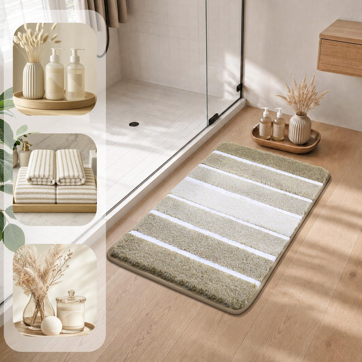 Bathroom Rugs,Ultra Soft Absorbent Bath Mat,Beige | Non-Slip TPR Backing Stays in Place, Machine Washable Bath Rugs Shaggy Rug for Bathroom Floor - Beige and White - Size 50cm*80cm