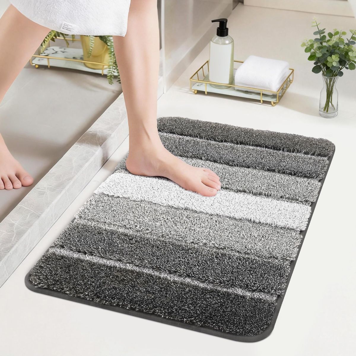 Bathroom Rugs,Ultra Soft Absorbent Bath Mat,Beige | Non-Slip TPR Backing Stays in Place, Machine Washable Bath Rugs Shaggy Rug for Bathroom Floor - Dark Gray - Size 60cm*90cm