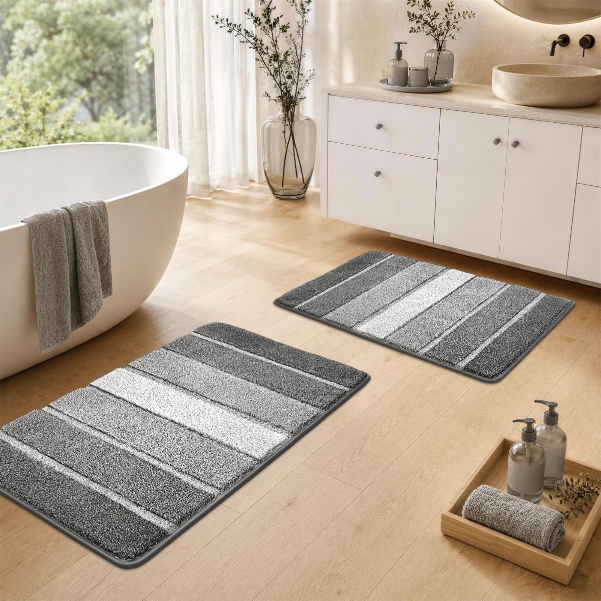 Bathroom Rugs,Ultra Soft Absorbent Bath Mat,Beige | Non-Slip TPR Backing Stays in Place, Machine Washable Bath Rugs Shaggy Rug for Bathroom Floor - Dark Gray - Size 60cm*90cm