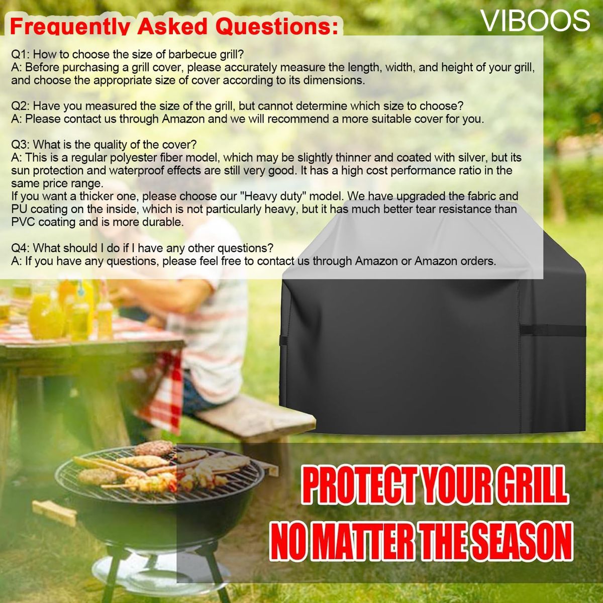 Grill Cover, 65 inch BBQ Gas Grill Cover for Outdoor Grill, Waterproof, Anti-UV, Rip-Proof, Fade Resistant Material, Barbecue Cover with Hook-and-Loop Straps & Adjustable Hem Drawstring - Black