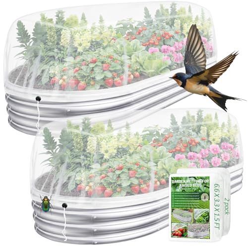 150*45*40cm(L*W*H) 2 Pack Garden Netting for Raised Beds, Ultra Fine Mesh Bird Netting Raised Garden Bed Cover, Plant Covers Pest Barrier Screen with Drawstring for Vegetables Fruits Flowers Protection - White