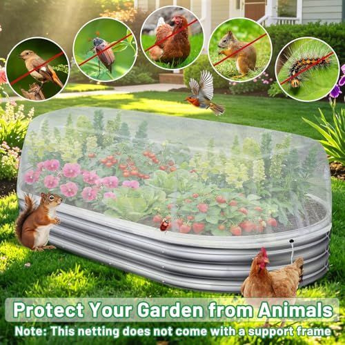 150*45*40cm(L*W*H) 2 Pack Garden Netting for Raised Beds, Ultra Fine Mesh Bird Netting Raised Garden Bed Cover, Plant Covers Pest Barrier Screen with Drawstring for Vegetables Fruits Flowers Protection - White