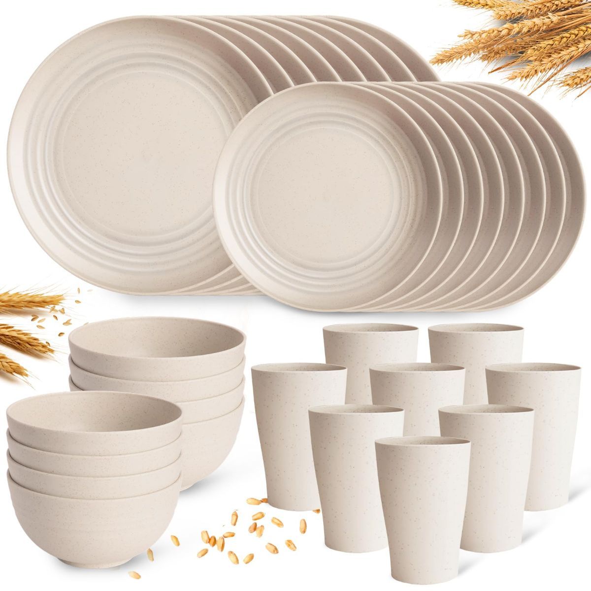 Camping Plates Cups and Bowls Set Green Reusable Microwave Safe Lightweight Unbreakable Plastic Dishes Set for Elderly Kitchen Adults Outdoor,32 Pcs Holiday Dinnerware Sets for 8 - Blue - Size 32Pcs