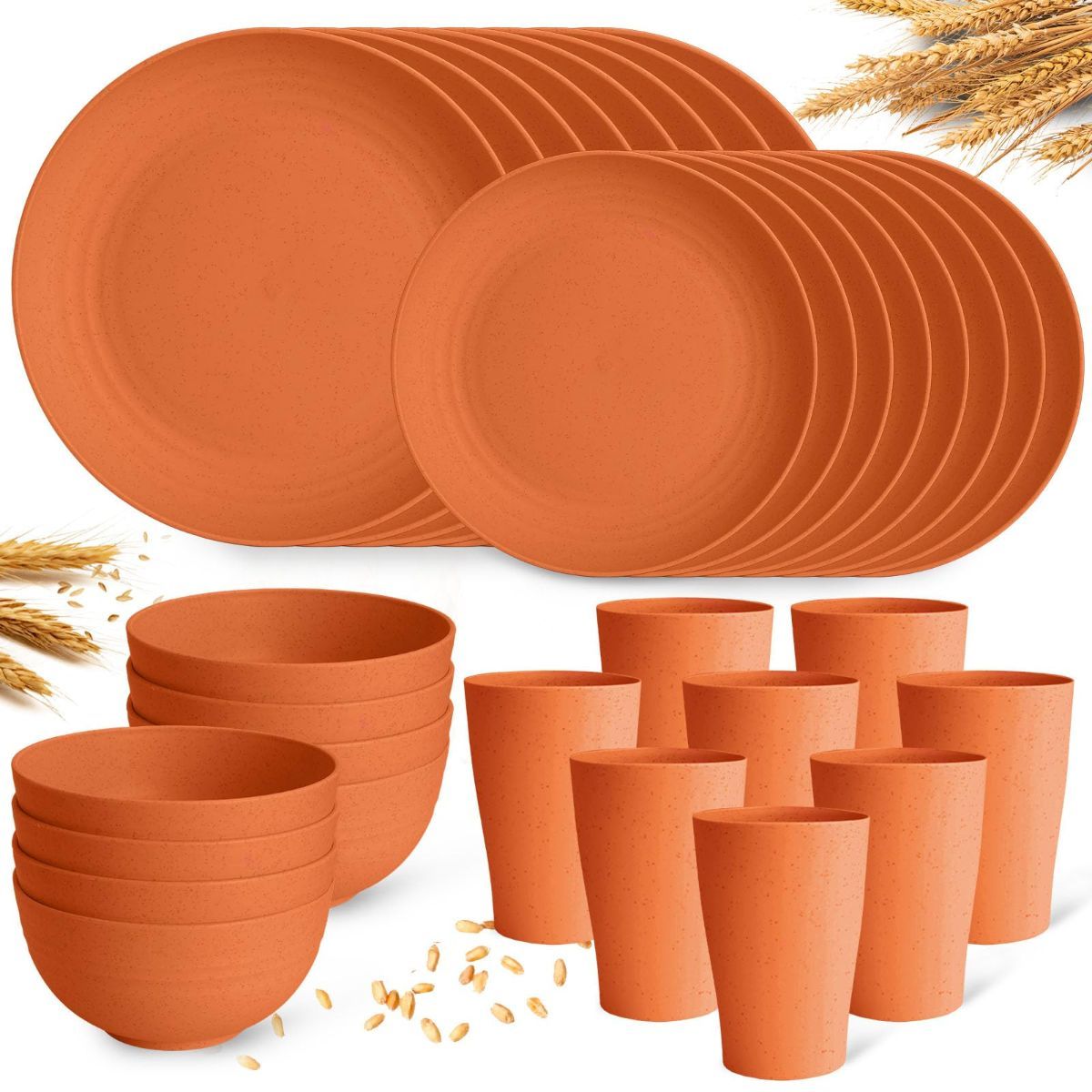 Camping Plates Cups and Bowls Set Green Reusable Microwave Safe Lightweight Unbreakable Plastic Dishes Set for Elderly Kitchen Adults Outdoor,32 Pcs Holiday Dinnerware Sets for 8 - Green - Size 32Pcs