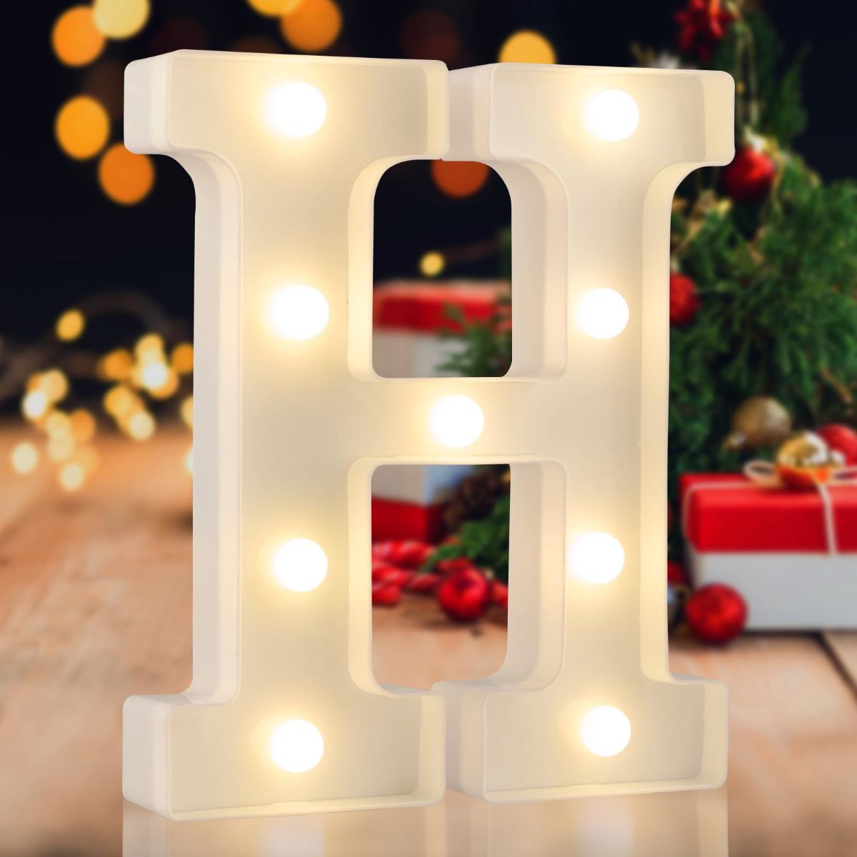 Sign letter H, warm white, 26 letters, 10 numbers, heart and & symbol; for birthday, party, Christmas, home, bar, wedding decoration; DIY word combinations; wall & tabletop display; battery operated.