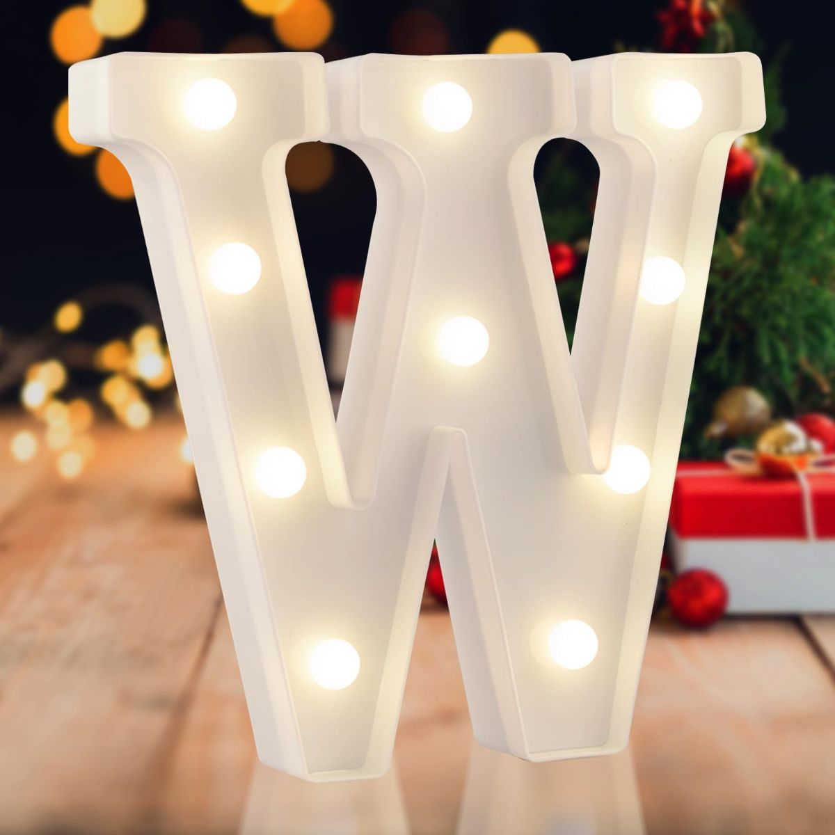 Sign letter W, warm white, 26 letters, 10 numbers, heart and & symbol; for birthday, party, Christmas, home, bar, wedding decoration; DIY word combinations; wall & tabletop display; battery operated.