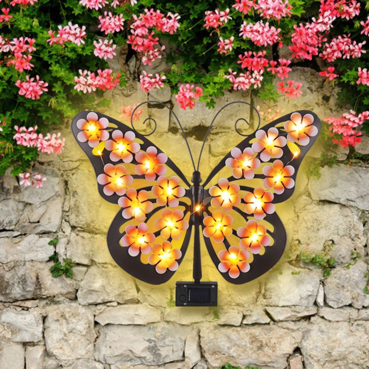 2Pack Solar Butterfly Lights Outdoor Metal Wall Decor with 20 Led Decorative 10"Outdoor Butterfly Wall Art Solar Fence Decorations for Garden Patio Porch Decor,Birthday Gifts for Women Mom Grandma - Yellow