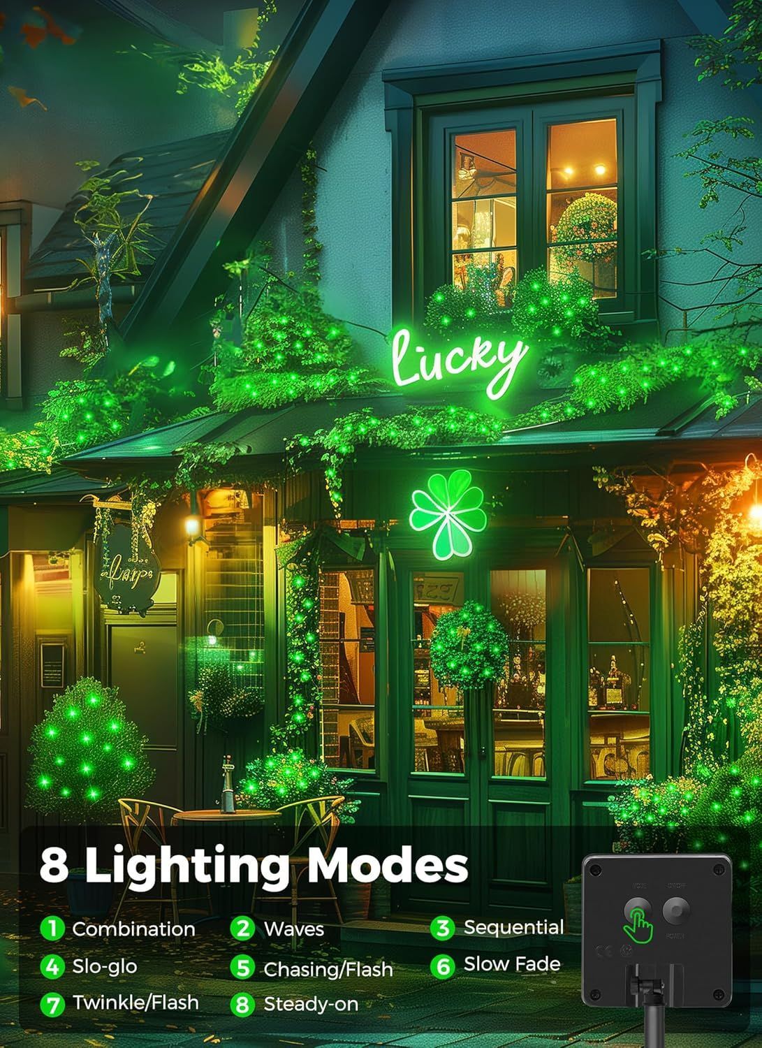 Solar String Lights Outdoor, 2 Pack LED Solar Outdoor Lights | Solar Fairy Lights with 8 Lighting Modes, Waterproof Solar Christmas Halloween  Lights for Outside Tree Garden Balcony Gazebo Party - Green - Size 105ft 300-LED String Light