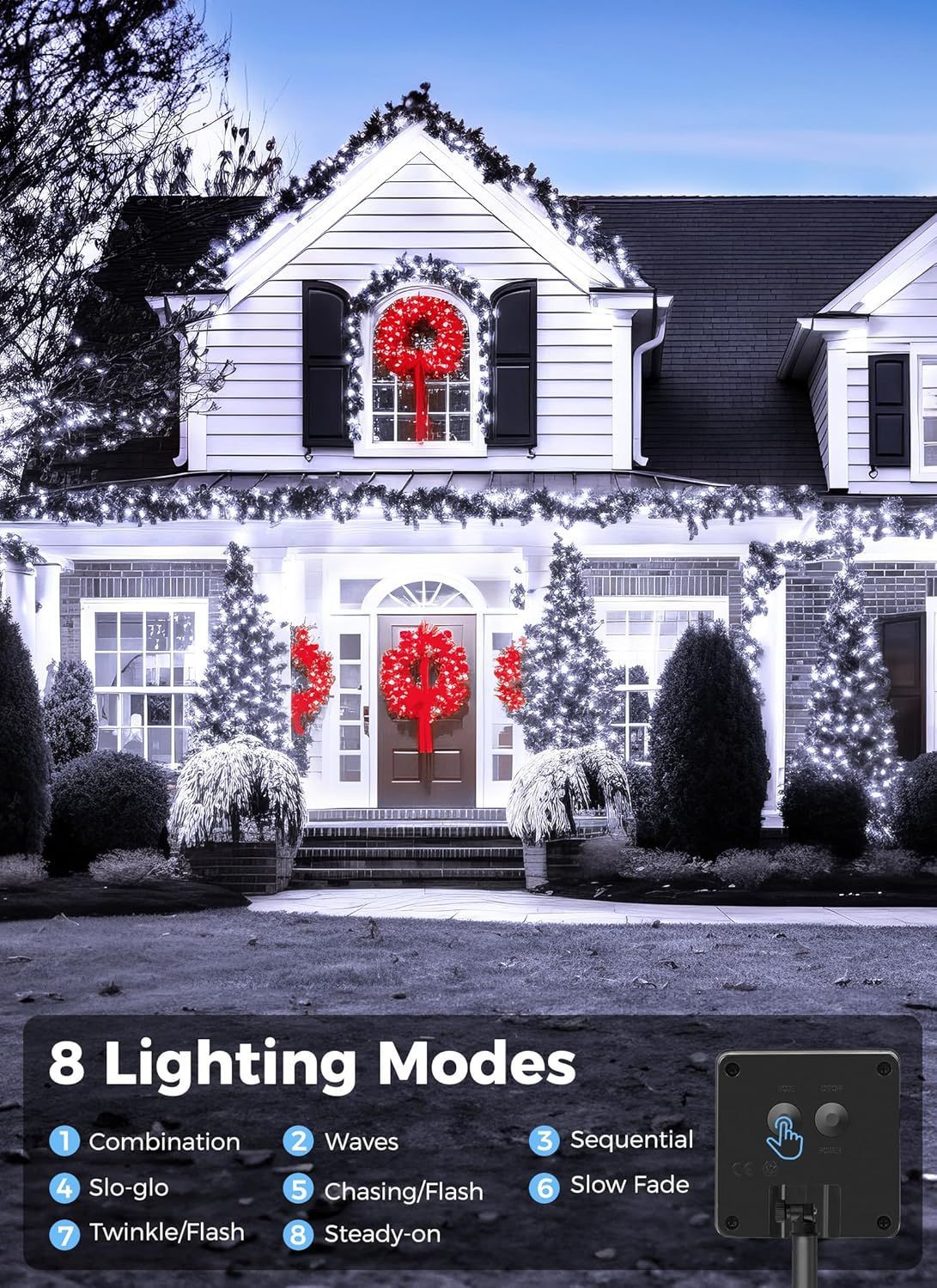 Solar String Lights Outdoor, 2 Pack LED Solar Outdoor Lights | Solar Fairy Lights with 8 Lighting Modes, Waterproof Solar Christmas Halloween  Lights for Outside Tree Garden Balcony Gazebo Party - White - Size 40ft 100-LED String Light