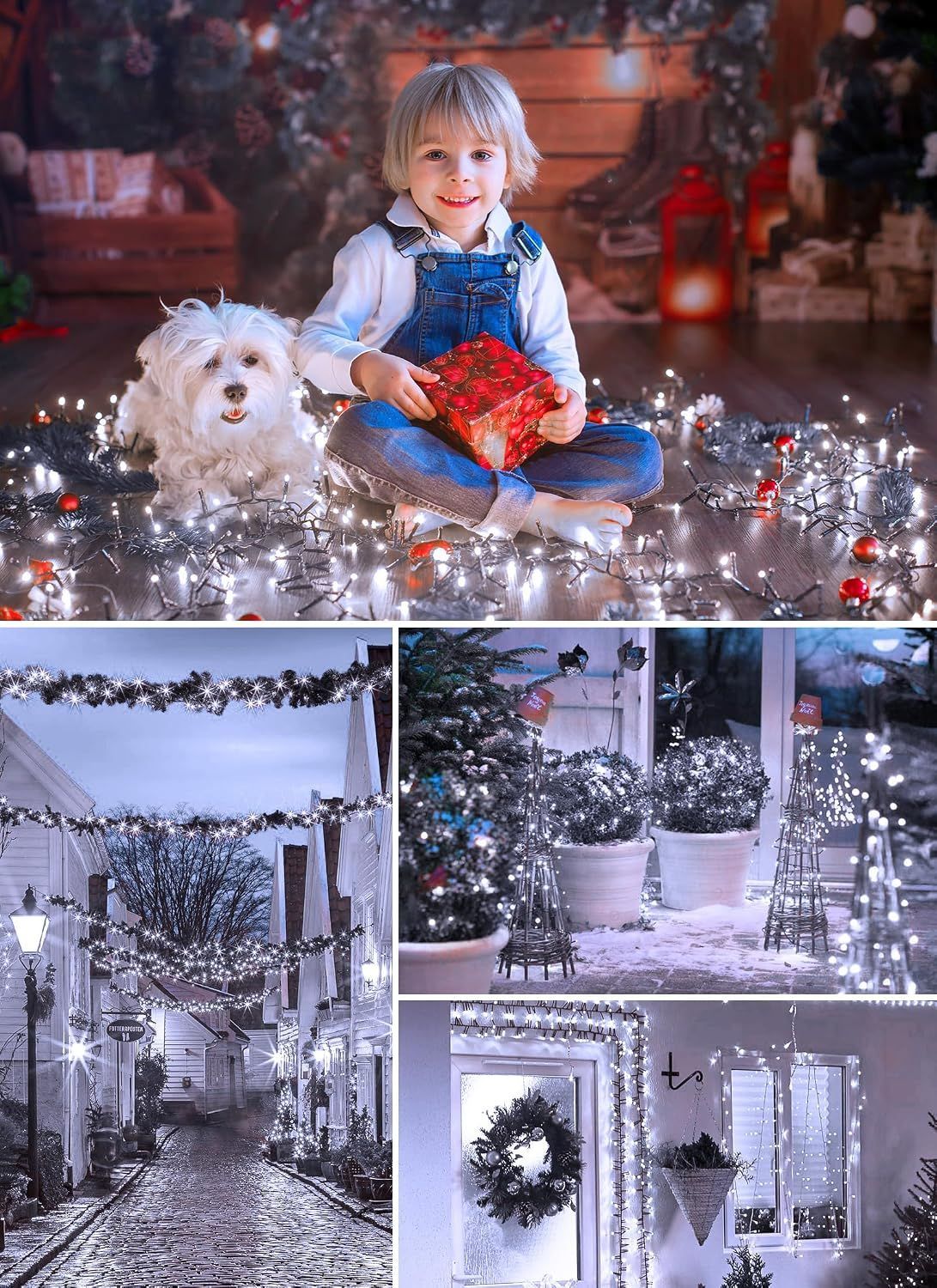 Solar String Lights Outdoor, 2 Pack LED Solar Outdoor Lights | Solar Fairy Lights with 8 Lighting Modes, Waterproof Solar Christmas Halloween  Lights for Outside Tree Garden Balcony Gazebo Party - White - Size 40ft 100-LED String Light