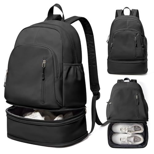 Backpack for Women Men,Cheer bag,Lightweight Gym Bag with Shoe Compartment, Waterproof Sports Backpack with Wet Pocket - Black - Size 46*34cm