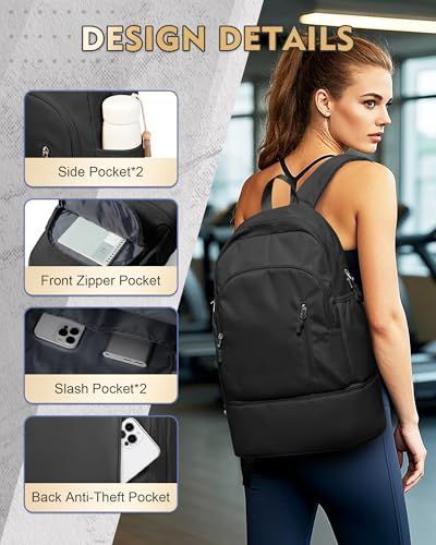 Backpack for Women Men,Cheer bag,Lightweight Gym Bag with Shoe Compartment, Waterproof Sports Backpack with Wet Pocket - Green - Size 46*34cm