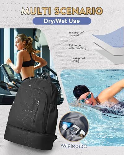 Backpack for Women Men,Cheer bag,Lightweight Gym Bag with Shoe Compartment, Waterproof Sports Backpack with Wet Pocket - Green - Size 46*34cm