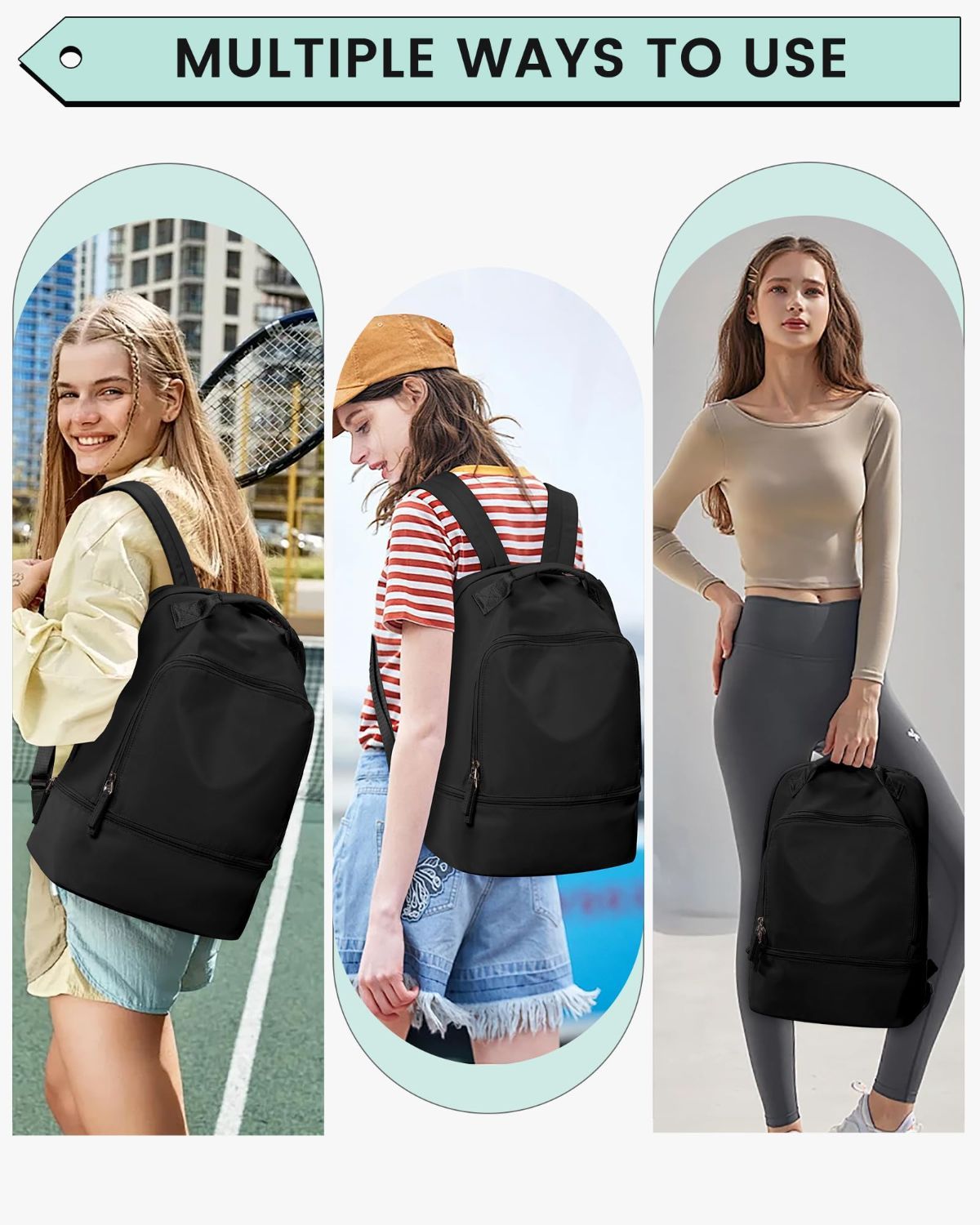 Backpack for Women Men,Cheer bag,Lightweight Gym Bag with Shoe Compartment, Waterproof Sports Backpack with Wet Pocket - Green - Size 46*34cm