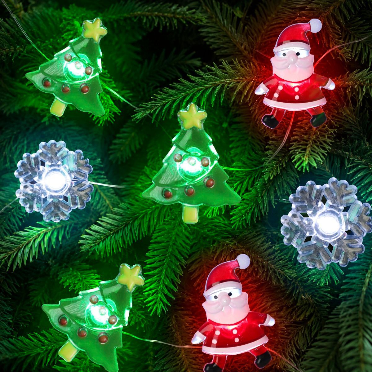 Christmas Lights Decorations, 10 FT 30 LED Battery Operated Christmas Tree Santa Snowflake String Lights, 2 Modes Waterproof Xmas Fairy Lights for Home Party Indoor Outdoor Decor