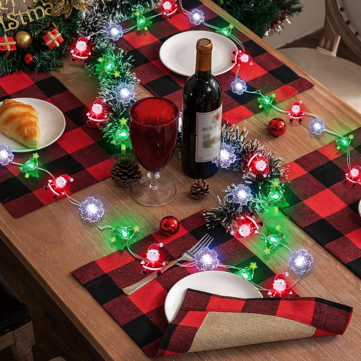 Christmas Lights Decorations, 10 FT 30 LED Battery Operated Christmas Tree Santa Snowflake String Lights, 2 Modes Waterproof Xmas Fairy Lights for Home Party Indoor Outdoor Decor