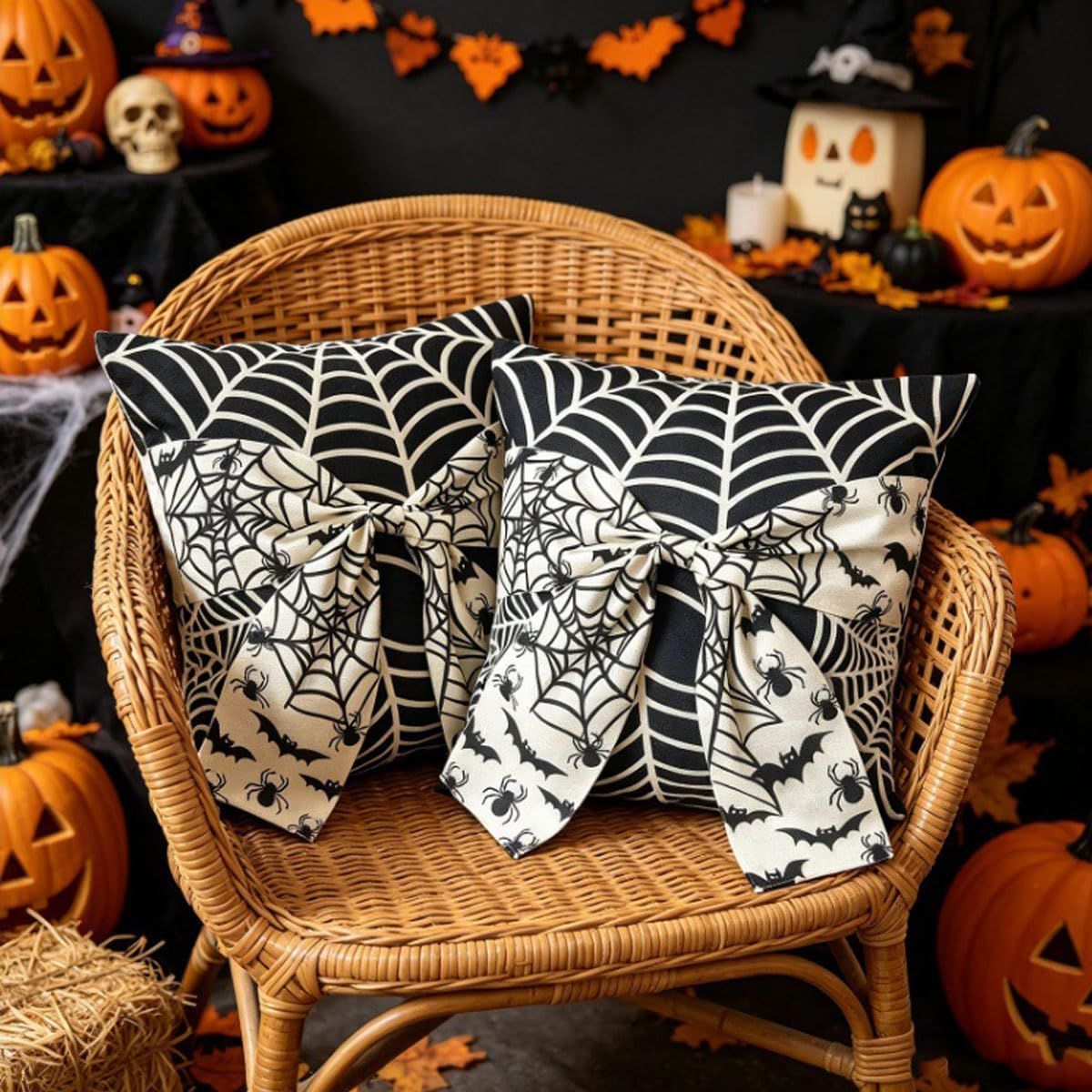 Halloween Pillow Covers Set of 2，18X18 Inch Autumn Bow Decorative Holloween Cushion Cases for Sofa Couch Home Decor - Red - Size 18*18in