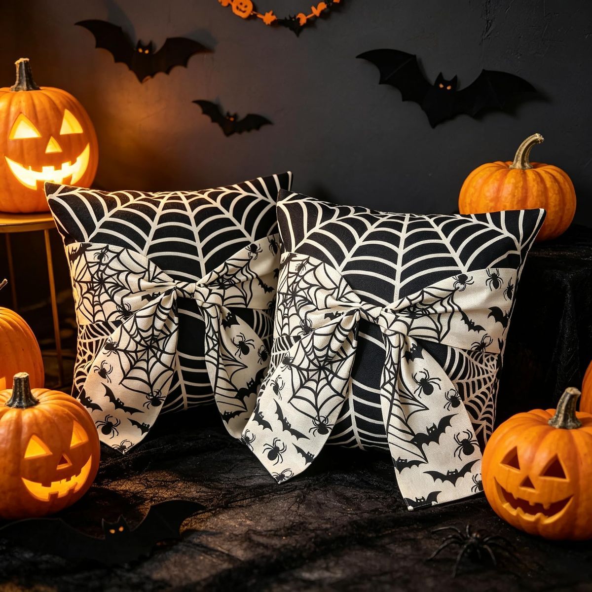 Halloween Pillow Covers Set of 2，18X18 Inch Autumn Bow Decorative Holloween Cushion Cases for Sofa Couch Home Decor - Red - Size 18*18in