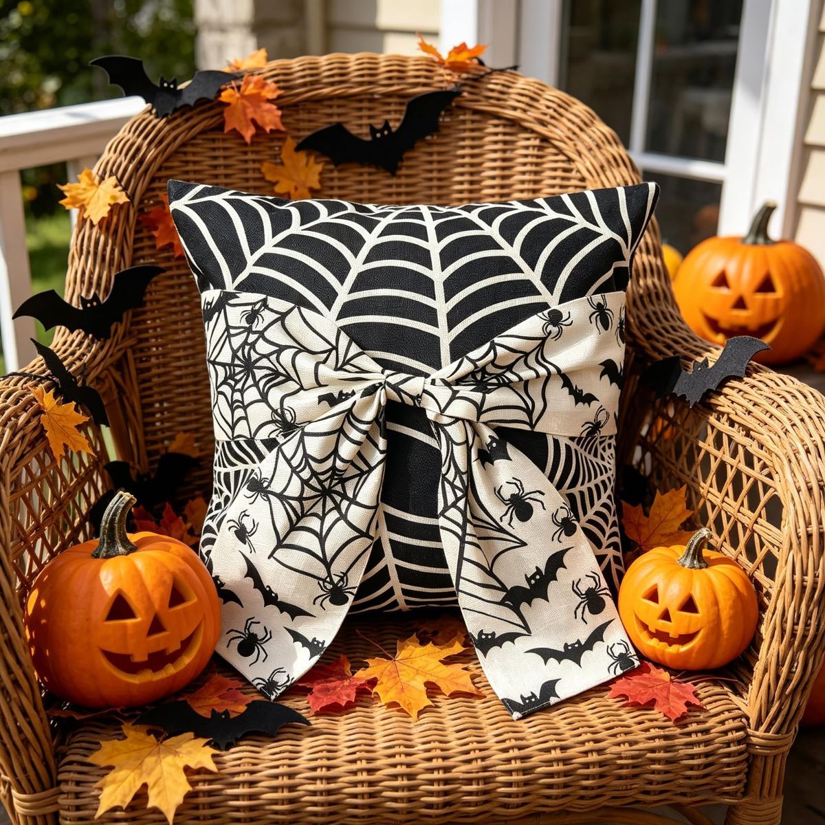 Halloween Pillow Covers Set of 2，18X18 Inch Autumn Bow Decorative Holloween Cushion Cases for Sofa Couch Home Decor - White - Size 18*18in