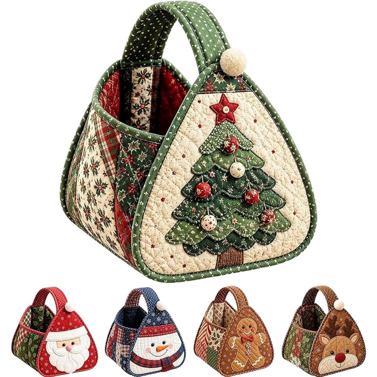 Christmas Character Quilted Carry Basket, DIY Fabric Storage Basket (#D) | Foldable Handmade Storage Bin, Decorative Home Organizer for Home Storage Home Storage - Multi - Size Christmas tree