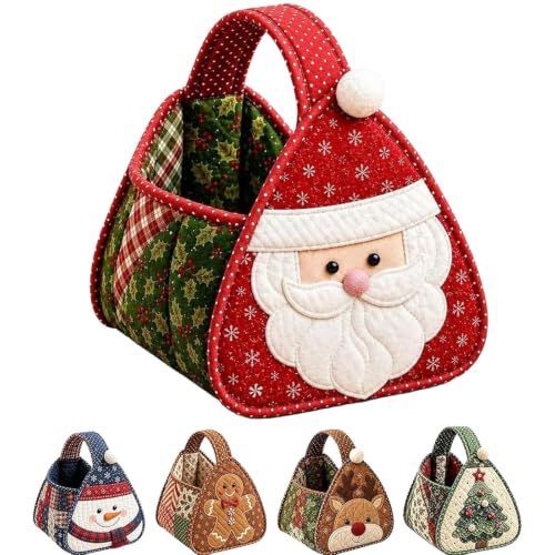 Christmas Character Quilted Carry Basket, DIY Fabric Storage Basket (#D) | Foldable Handmade Storage Bin, Decorative Home Organizer for Home Storage Home Storage - Multi - Size Santa