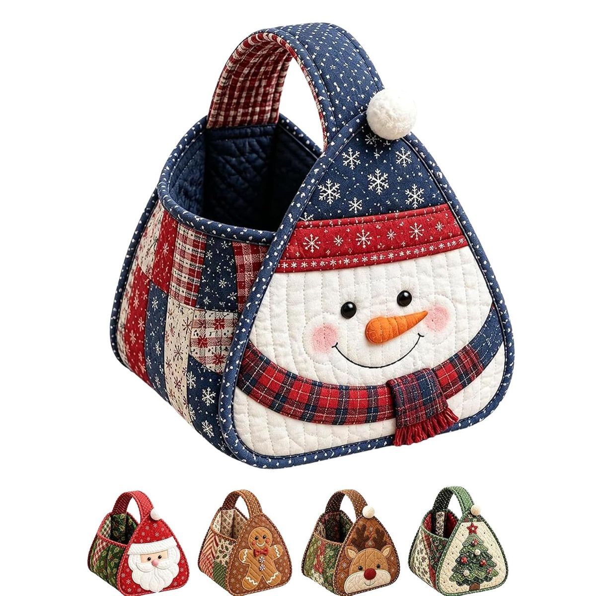 Christmas Character Quilted Carry Basket, DIY Fabric Storage Basket (#D) | Foldable Handmade Storage Bin, Decorative Home Organizer for Home Storage Home Storage - Multi - Size Snowman