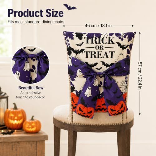 Halloween Dining Chair Slipcover Spooky Chair Back Covers Stretchable Washable Chair Protective Covers for Dining Room Kitchen Office Hotel Seat Decor - C - Size 1Pack