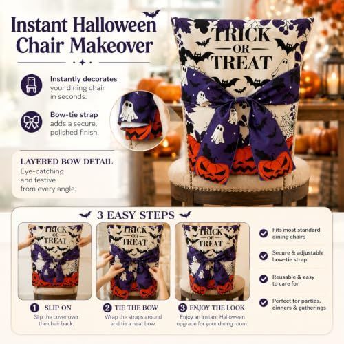 Halloween Dining Chair Slipcover Spooky Chair Back Covers Stretchable Washable Chair Protective Covers for Dining Room Kitchen Office Hotel Seat Decor - C - Size 1Pack