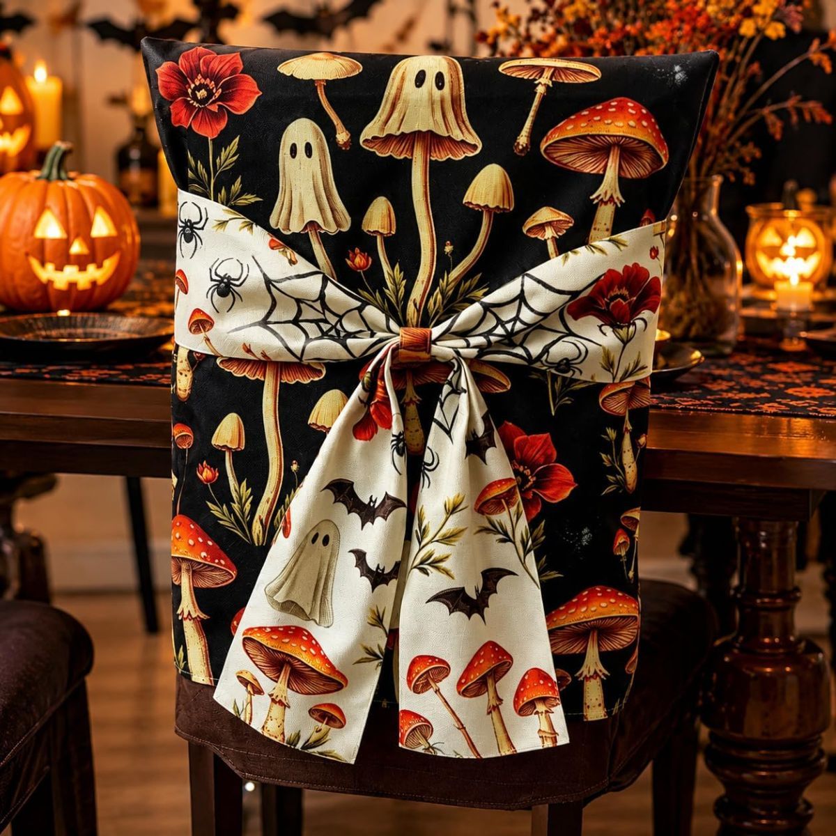 Halloween Dining Chair Slipcover Spooky Chair Back Covers Stretchable Washable Chair Protective Covers for Dining Room Kitchen Office Hotel Seat Decor - C - Size 1Pack