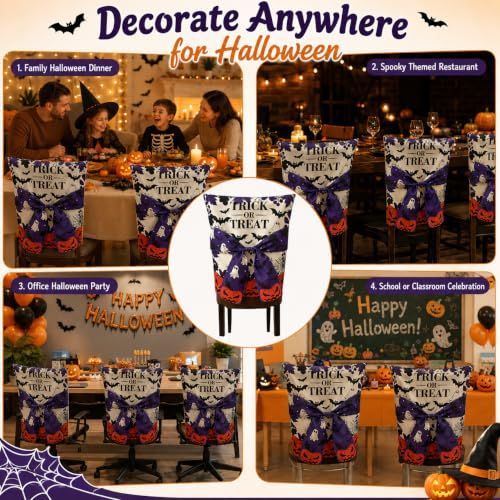 Halloween Dining Chair Slipcover Spooky Chair Back Covers Stretchable Washable Chair Protective Covers for Dining Room Kitchen Office Hotel Seat Decor - D - Size 2Pack