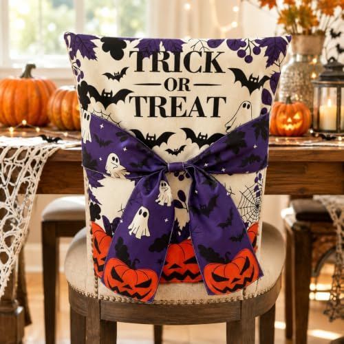 Halloween Dining Chair Slipcover Spooky Chair Back Covers Stretchable Washable Chair Protective Covers for Dining Room Kitchen Office Hotel Seat Decor - F - Size 1Pack