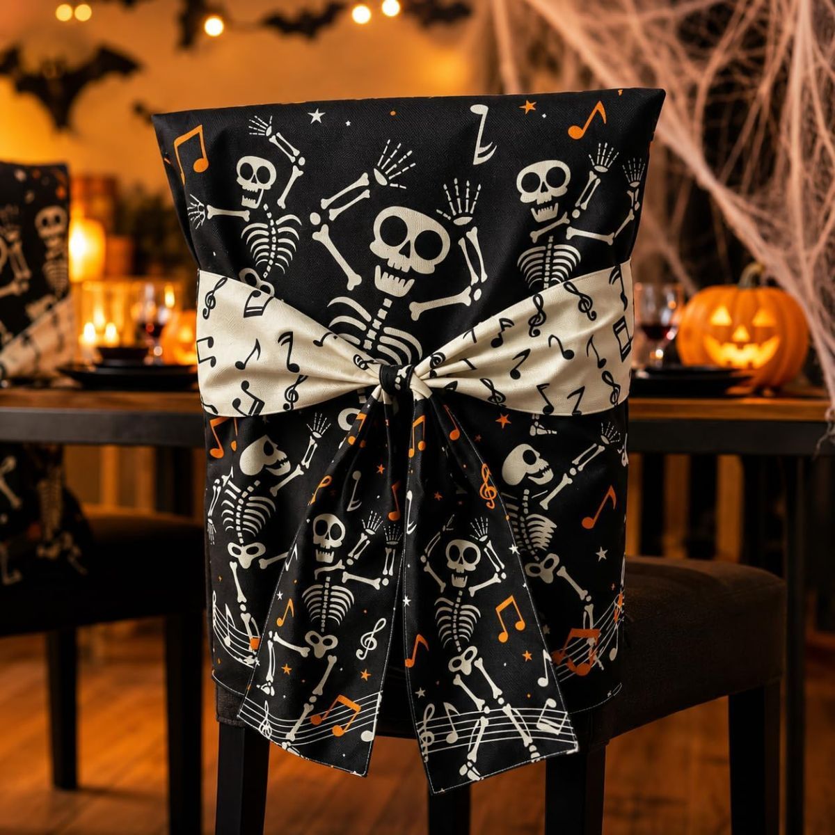 Halloween Dining Chair Slipcover Spooky Chair Back Covers Stretchable Washable Chair Protective Covers for Dining Room Kitchen Office Hotel Seat Decor - F - Size 4Pack