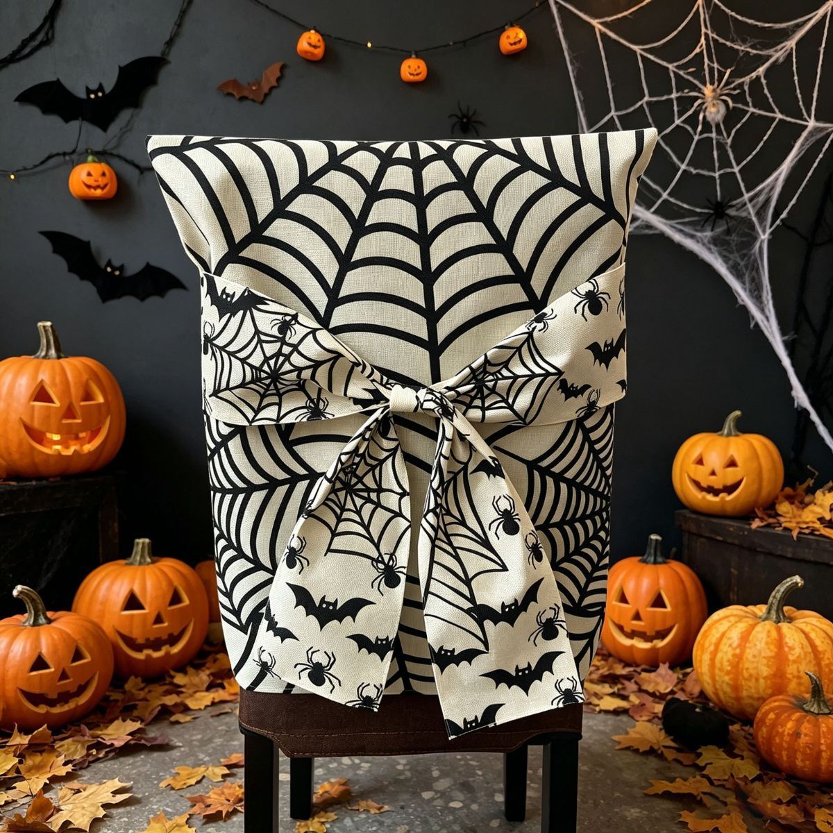 Halloween Dining Chair Slipcover Spooky Chair Back Covers Stretchable Washable Chair Protective Covers for Dining Room Kitchen Office Hotel Seat Decor - G - Size 1Pack