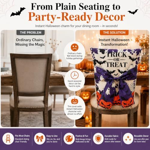 Halloween Dining Chair Slipcover Spooky Chair Back Covers Stretchable Washable Chair Protective Covers for Dining Room Kitchen Office Hotel Seat Decor - G - Size 2Pack