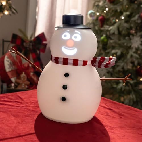 Talking Animated Snowman with Built in Projector & Speaker, Moving Mouth, Light Up Face, Plug & Play Christmas Holiday Decoration - White - Size 30cm
