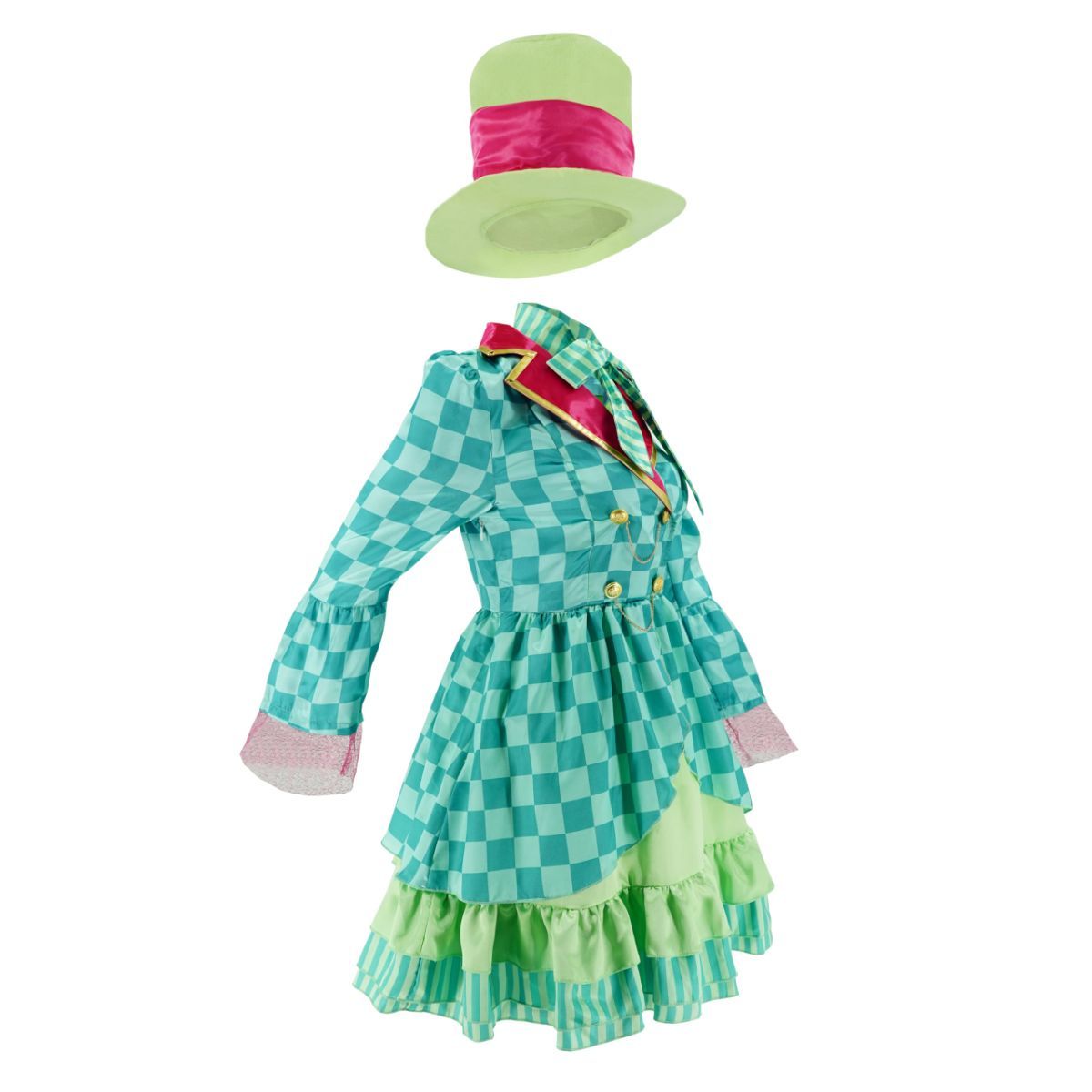 Hatter Costume Women Mad Tea Party Halloween Cosplay Dress with Bowtie Top Hat Leggings Mardi Gras Parade Outfits - Green - Size XXXL