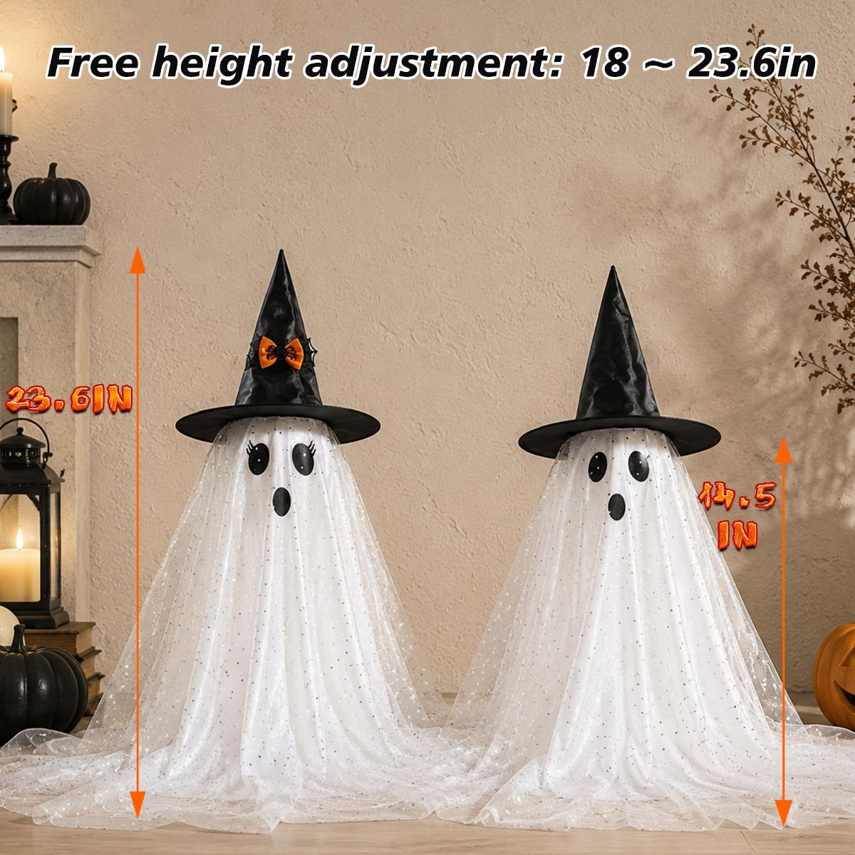 2pcs Halloween Decorations Indoor,Ghost Decor with String Lights Remote Control,Halloween Party Decorations,Spooky Ghost Light for Home Table Room Kitchen Office